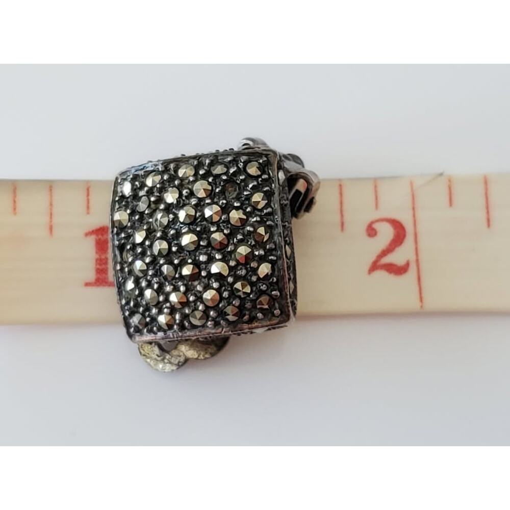 Vintage Sterling Silver Marcasite Square Earrings - Picture 5 of 7